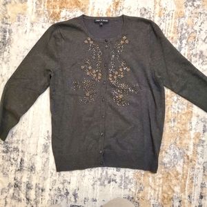 Cable & Gauge Dark Grey Beaded Cardigan Dressy Size Medium